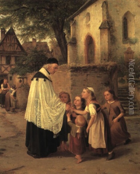 The Children's Greeting Oil Painting - Jakob Fuerchtegott Dielmann