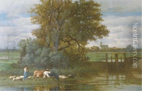 A Country Idylle Oil Painting - Louis Robbe