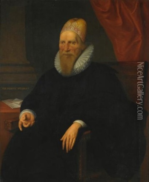 Portrait Of Sir Henry Spelman Oil Painting - Cornelis Jonson Van Ceulen