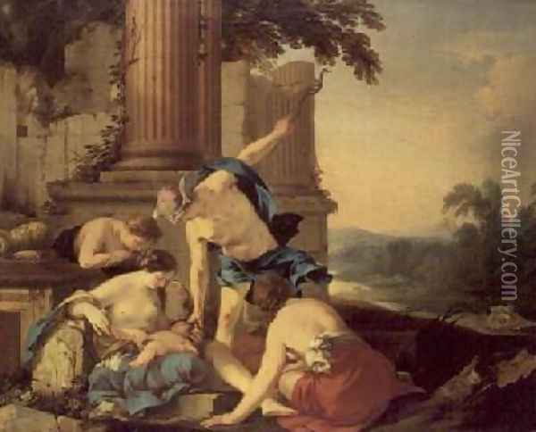 Mercury Entrusts Bacchus to the Care of the Nymphs Oil Painting - Laurent De La Hyre