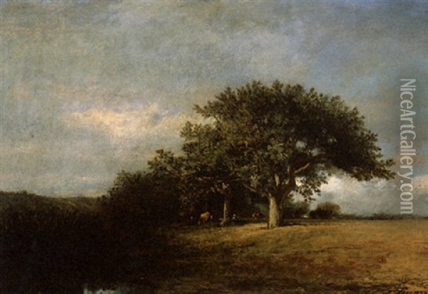 A Landscape With Cows Oil Painting - Jules Dupre