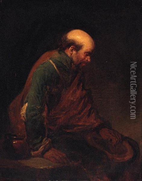 An Old Man Leaning Against A Table Oil Painting - Cornelis (Pietersz.) Bega