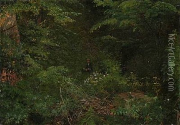 A Man Resting In A Forest Oil Painting - Vilhelm Peter Karl Kyhn