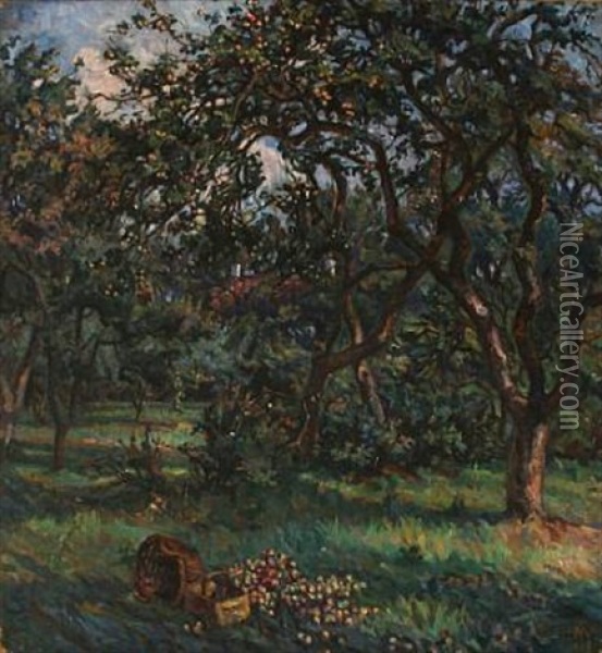En Gammel Herregaardshave, September (a Manor Garden) Oil Painting - Mathilde Thalbitzer