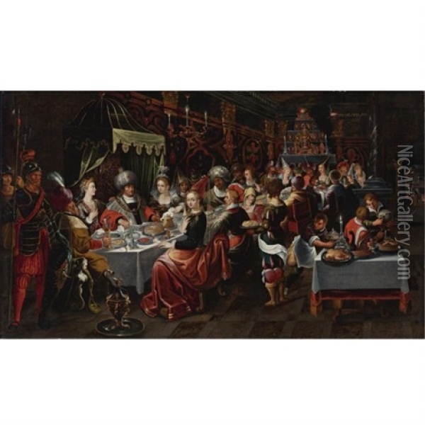 Balthasar's Feast Oil Painting - Gaspar van den Hoecke