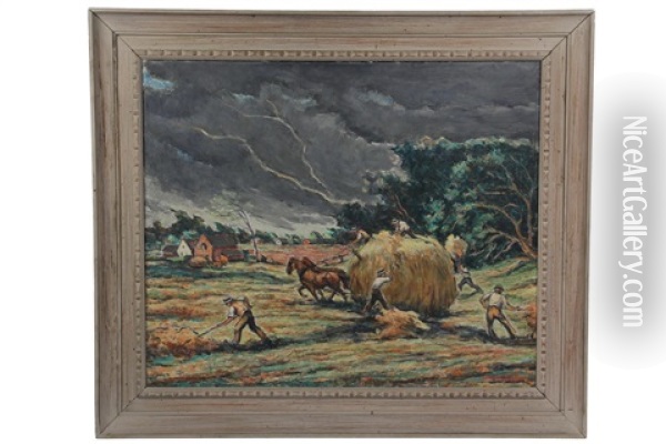 Haying, Racing The Thunderstorm Oil Painting - William Fisher