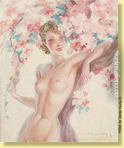Jeune Fille Nue Aux Fleurs Oil Painting - Eugene Lelievre