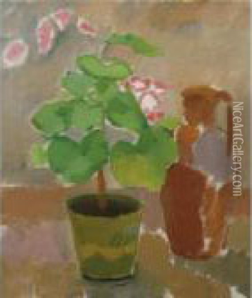 Stilleben Med Pelargon (still Life With Geraniums) Oil Painting - Karl Isakson