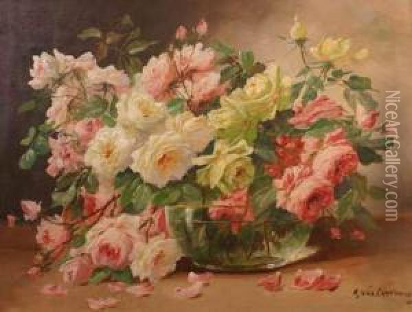 Bouquet De Roses Oil Painting - Edmond Van Coppenolle