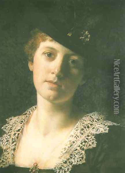 Woman in a Black Hat Oil Painting - Ladislas Wladislaw von Czachorski