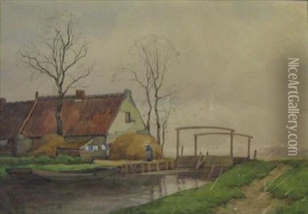 Canal In Holland Oil Painting - Walter C. Hartson
