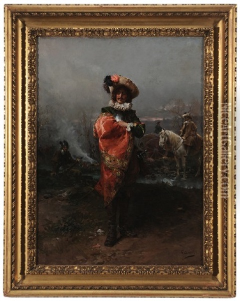 A Gentleman In A Cloak Oil Painting - Cesare Auguste Detti