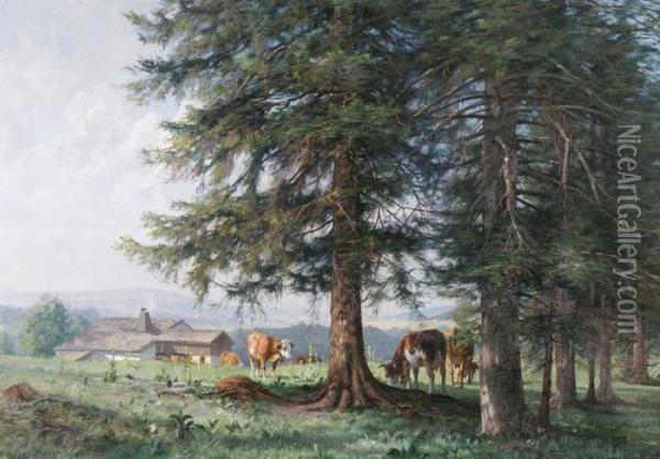 Paturage Boise A La Lisiere De La Foret De La Joux-perret Oil Painting - Edouard Jeanmaire