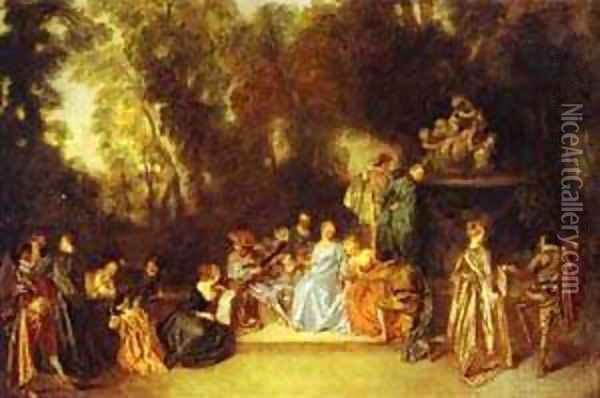 Party In The Open Air 1718-20 Oil Painting - Jean-Antoine Watteau