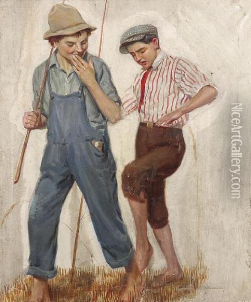 To The Fishing Hole Oil Painting - Robert Robinson