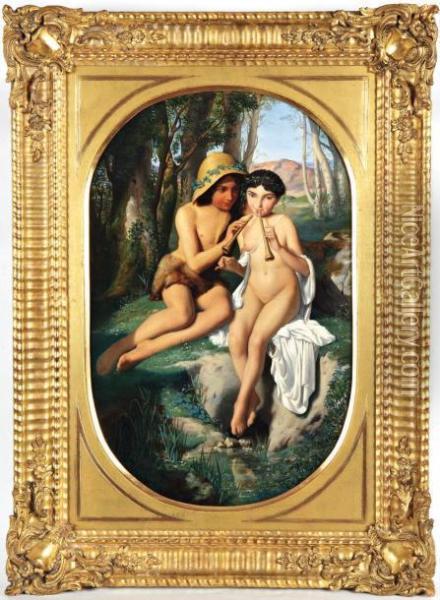 La Lecon De Pipeau Oil Painting - Alphonse Isambert