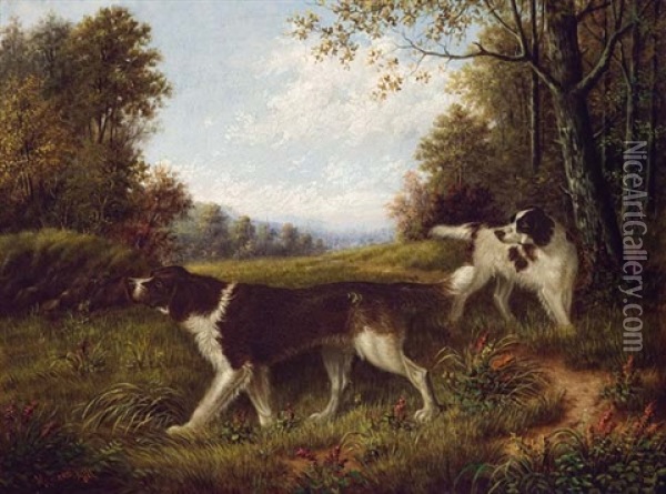 Hunting Dogs Oil Painting - Howard L. Hill