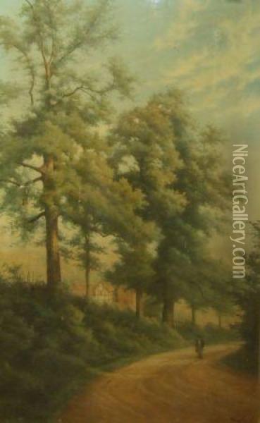 Figure In A Woodland Path Oil Painting - Alfred Ashdown Box
