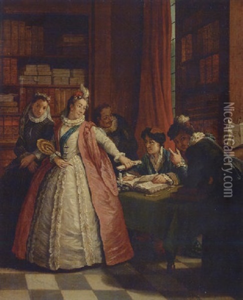 Elegant Ladies At A Lawers Office Oil Painting - Jan Josef Horemans the Younger