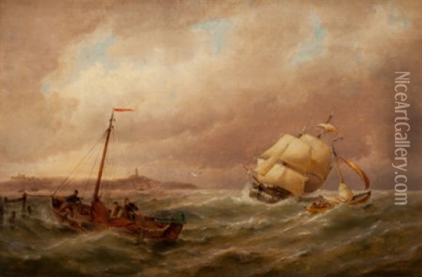 Shipping In The Harbor Oil Painting - Pieter Cornelis Dommershuijzen