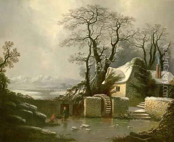 The Frozen Mill Race Oil Painting - George, of Chichester Smith