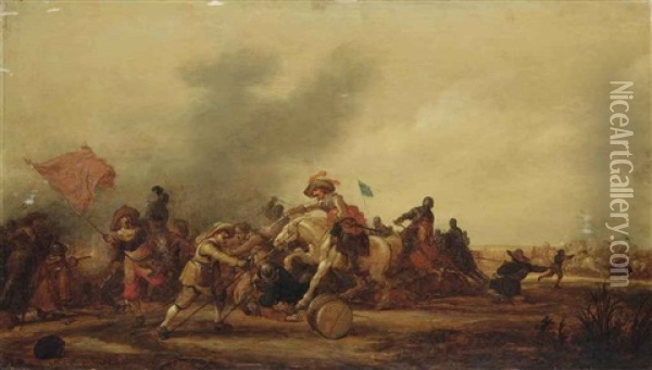 An Engagement Between Cavalry And Footsoldiers Oil Painting - Jan de Martszen the Younger