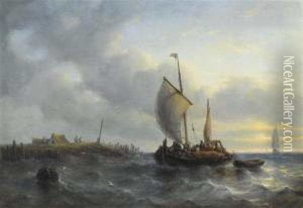 The Docking Boats Oil Painting - George Willem Opdenhoff