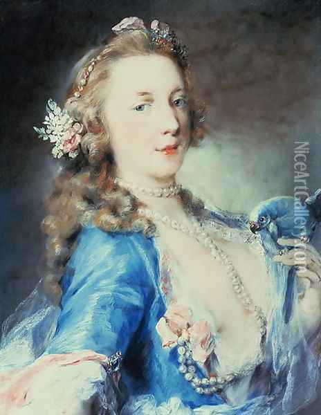 A young lady with a parrot Oil Painting - Rosalba Carriera