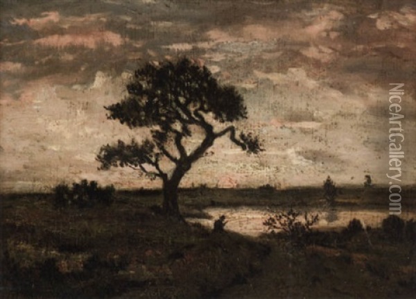 Pecheur Sous Un Arbre Pres D'une Mare Oil Painting - Theodore Rousseau