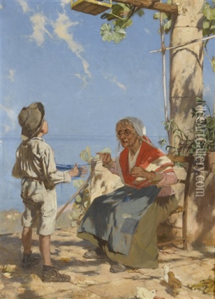 Das Wollknauel Oil Painting - Edouard (John) Menta
