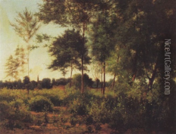 Lichte Waldlandschaft Mit Kirchlein Im Hintergrund Oil Painting - Horace-Antoine Fonville