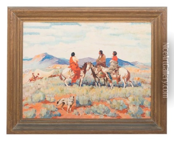 Native Americans On Horseback Oil Painting - Laverne Nelson Black