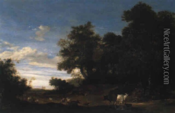 Le Repos Des Bergers Et De Leur Troupeau Oil Painting - Jacob Salomonsz van Ruysdael