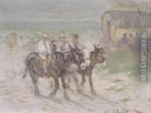 Donkey Riders On A Beach Oil Painting - George Smith