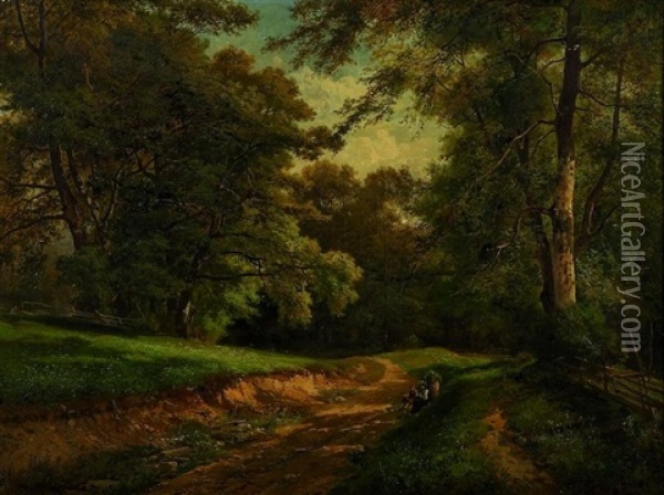 Auf Dem Waldweg Oil Painting - Rudolf (Heinrich Albert) Poeppel
