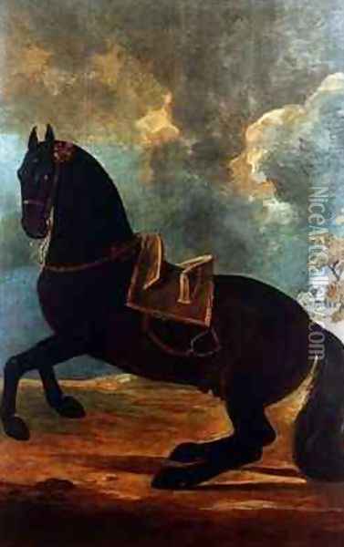 The Bay Stallion with spanish saddle Oil Painting - Johann Georg Hamilton