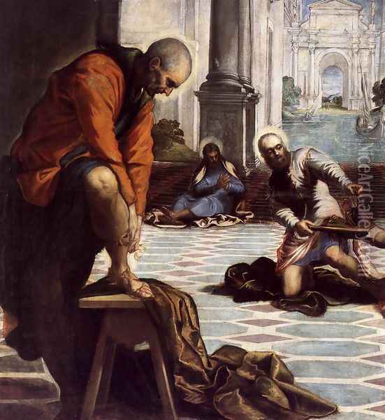 Christ Washing His Disciples' Feet (detail 3) Oil Painting - Jacopo Tintoretto (Robusti)