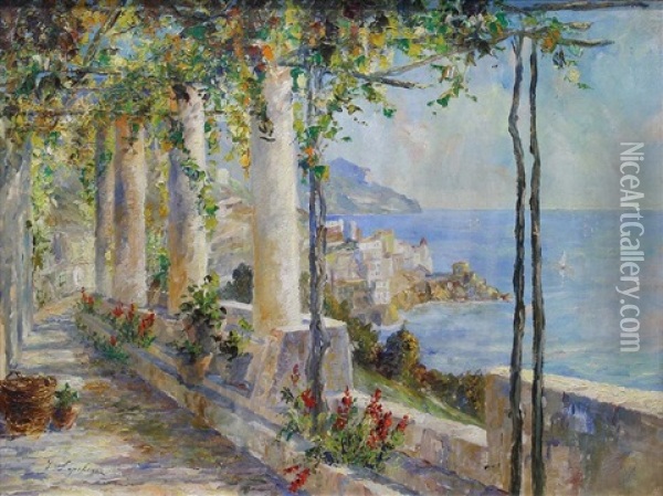 View Of Amalfi Coast Oil Painting - Georgi Alexandrovich Lapchine