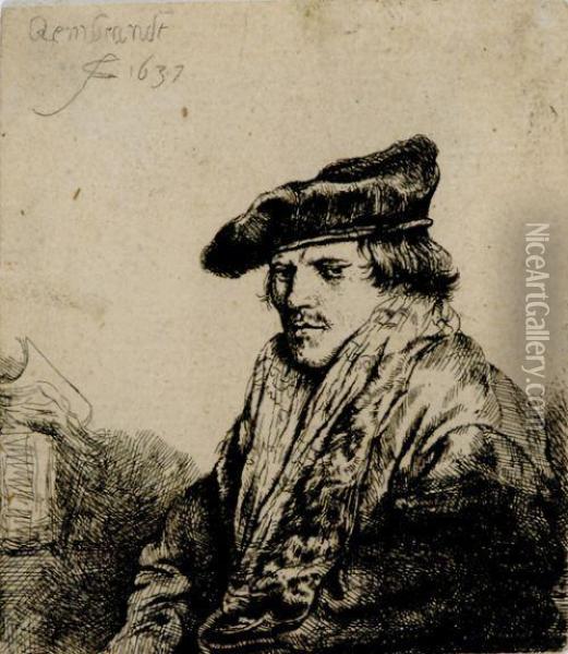 Young Man In Velvet Cap Oil Painting - Rembrandt Van Rijn