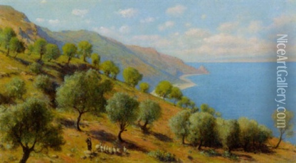 Strand Bei Taormina Oil Painting - Franz Leo Ruben