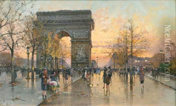 L'arc De Trionphe A Paris Oil Painting - Eugene Galien-Laloue