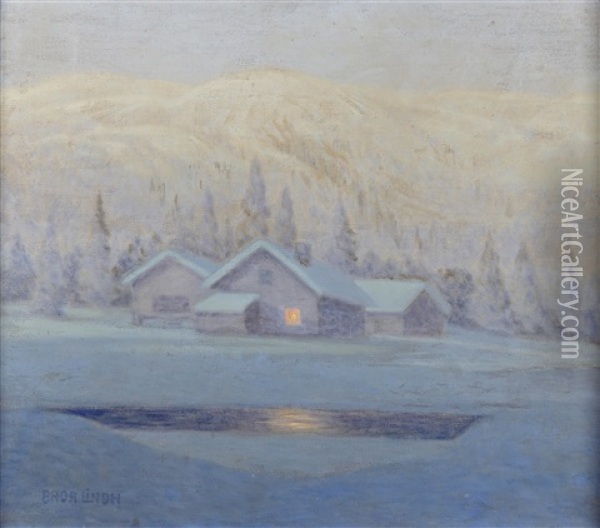 A Winter's Night Oil Painting - Bror Lindh