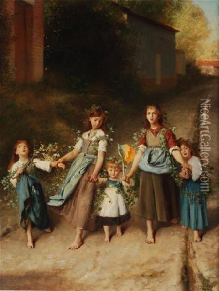 The Flower Girls Oil Painting - Emile Levy