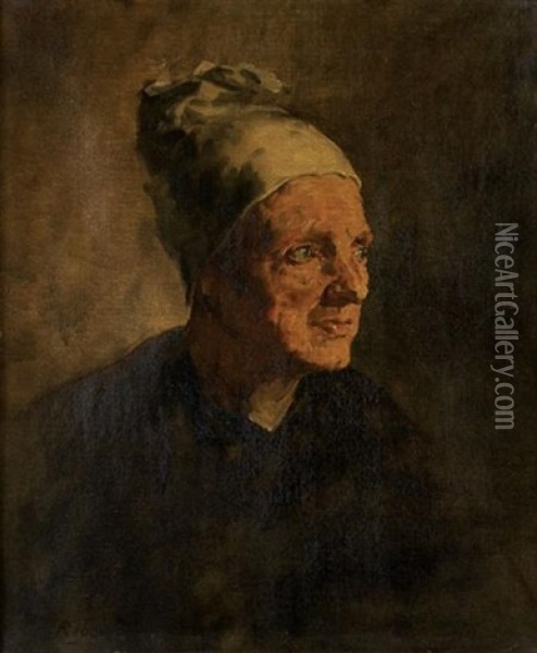 Portrait Of An Old Lady Oil Painting - Theodule Ribot