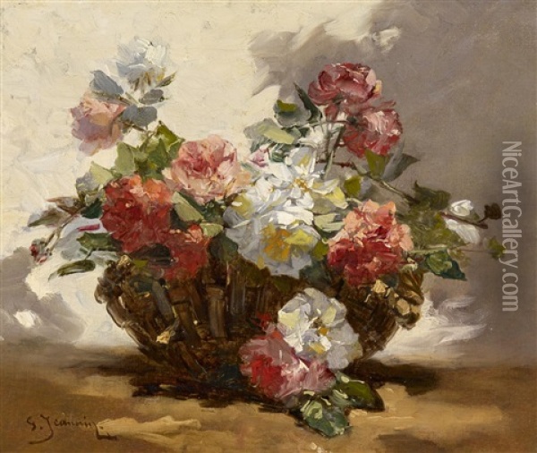 Korb Mit Bluhenden Rosen Oil Painting - Georges Jeannin