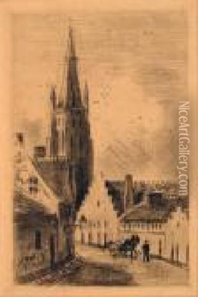 Notre - Dame De Bruges. Oil Painting - Camille Pissarro