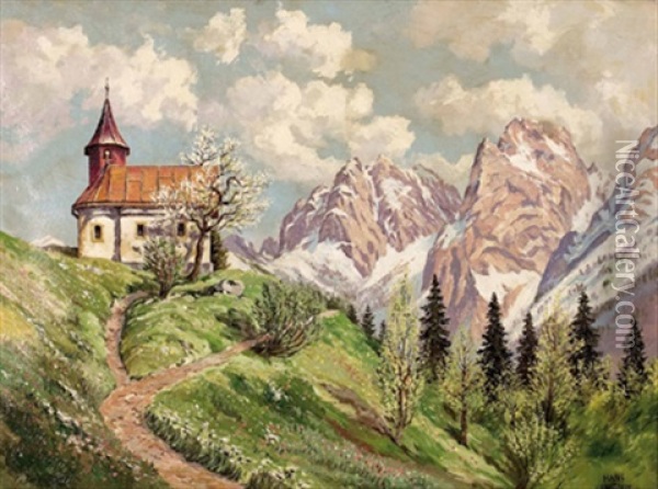 Blick Auf Den Wilden Kaiser Mit Der Antonius Kapelle Oil Painting - Hans Frahm
