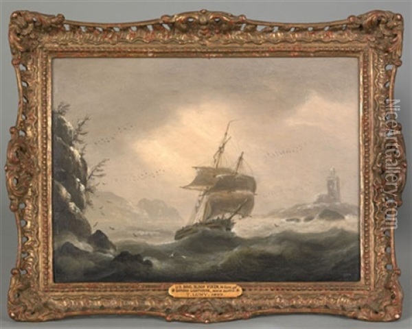 U.s. Brig. "sloop Vixen 14" Guns Off Sambro Lighthouse, Novia Scotia Oil Painting - Thomas Luny