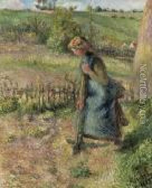 Femme Bechant Oil Painting - Camille Pissarro