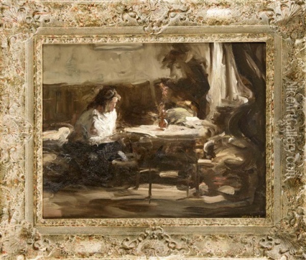 Junge Dame In Einem Interieur Oil Painting - Henrik Moor